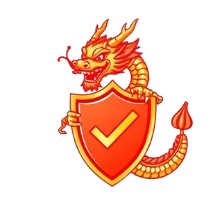 Dragon na nagbabantay ng kalasag na may check mark