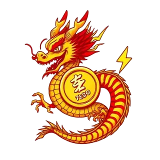 Gintong dragon na nakapulupot sa piso coin na may kidlat